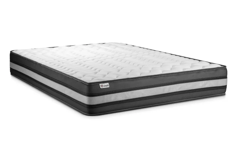 Pack lit complet 140x200 cm - Matelas + Sommier Blanc (en kit) + 2 oreillers + Couette - Vital Power Zen