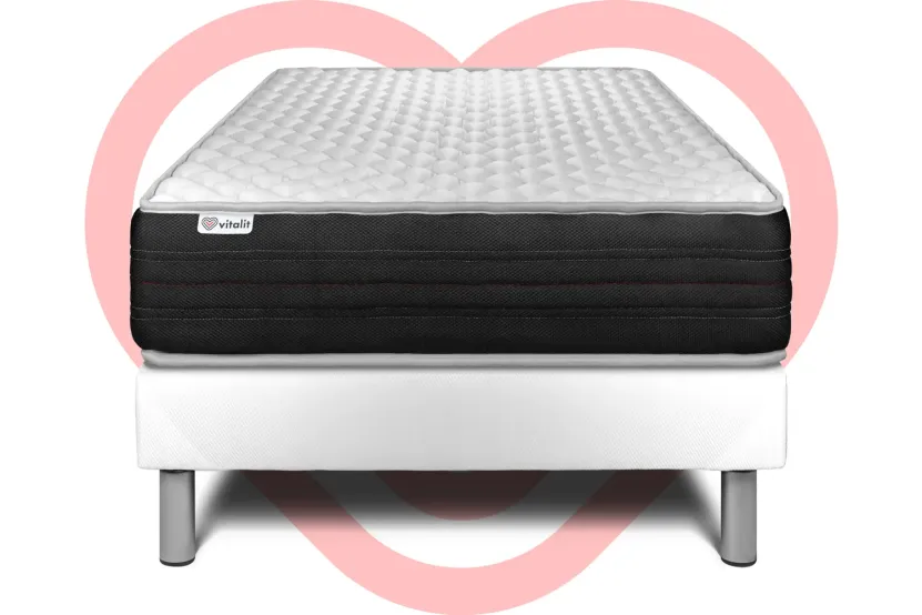 Ensemble Matelas Sommier 90x190 cm - Sommier Blanc (déjà monté) - Vitalmemo One