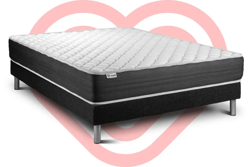 Ensemble Matelas Sommier 140x200 cm - Sommier Noir (déjà monté) - Vitalmemo One