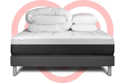 Pack lit complet 200x200 cm - Matelas + Sommier Gris (en kit) + 2 oreillers + Couette - Vital Form