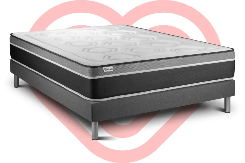 Ensemble Matelas Sommier 160x220 cm - Sommier Gris (en kit) - Vital Care