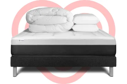 Pack lit complet 200x200 cm - Matelas + Sommier Noir (en kit) + 2 oreillers + Couette - Vital Form
