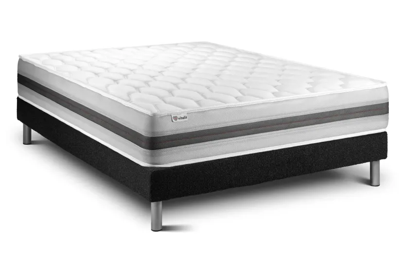 Ensemble Matelas Sommier 140x220 cm - Sommier Noir (en kit) - Vitalspring Recover
