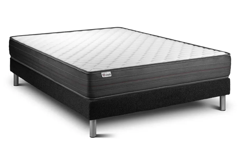 Ensemble Matelas Sommier 140x200 cm - Sommier Noir (déjà monté) - Vitalpower