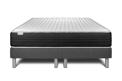 Ensemble Matelas Sommier 200x200 cm - 2 Sommiers Gris - Vitalmemo One