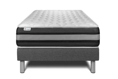 Ensemble Matelas Sommier 90x190 cm - Sommier Gris (déjà monté) - Vitalspring Zen