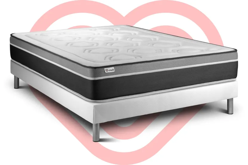Ensemble Matelas Sommier 150x190 cm - Sommier Blanc (en kit) - Vital Care