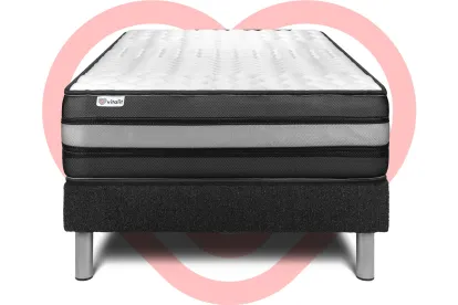 Ensemble Matelas Sommier 90x190 cm - Sommier Noir (déjà monté) - Vital Power Zen