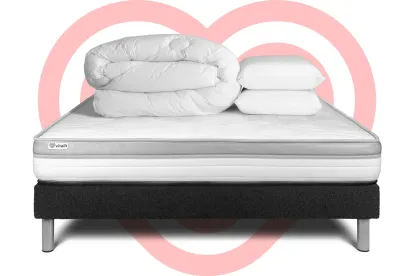 Pack lit complet 140x200 cm - Matelas + Sommier Noir (en kit) + 2 oreillers + Couette - Vital Relax