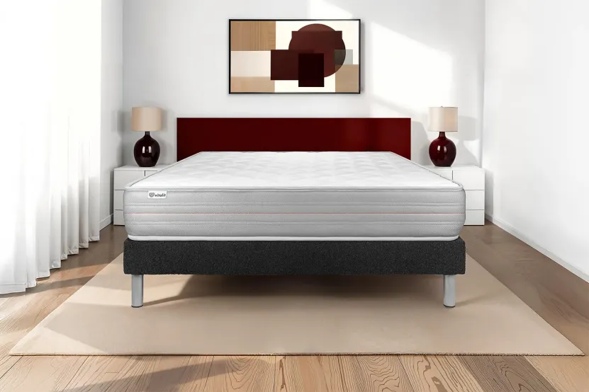 Ensemble Matelas Sommier 90x200 cm - Sommier Noir (déjà monté) - Vitalmemo