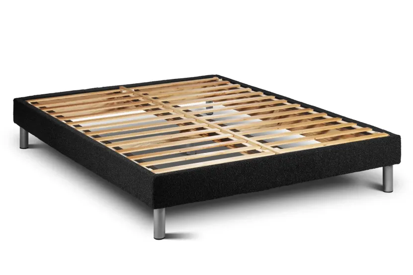 Pack lit complet 140x190 cm - Matelas + Sommier Noir (en kit) + 2 oreillers + Couette - Vitalmemo