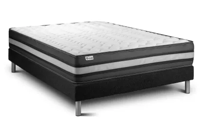 Ensemble Matelas Sommier 160x200 cm - Sommier Noir (déjà monté) - Vital Power Zen