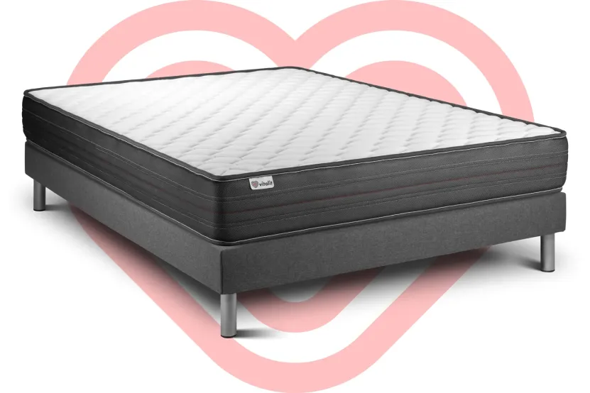 Ensemble Matelas Sommier 130x200 cm - Sommier Gris (en kit) - Vitalpower