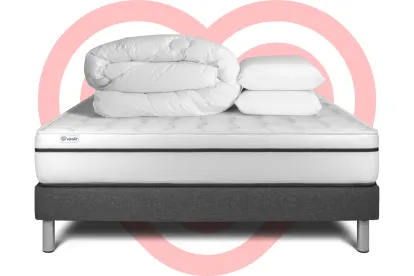 Pack lit complet 140x200 cm - Matelas + Sommier Gris (en kit) + 2 oreillers + Couette - Vital Spa
