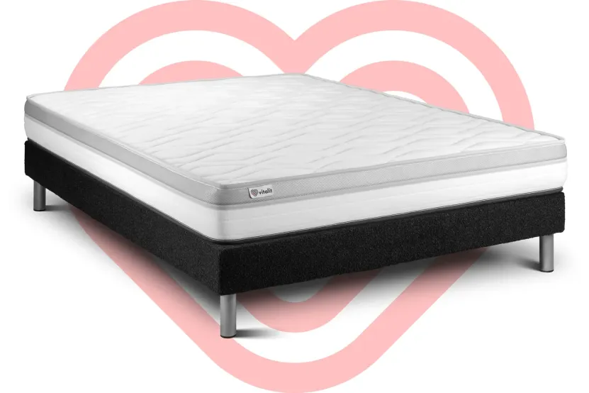 Ensemble Matelas Sommier 160x190 cm - Sommier Noir (en kit) - Vital Relax