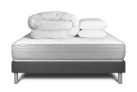 Pack lit complet 140x200 cm - Matelas + Sommier Gris (en kit) + 2 oreillers + Couette - Vitalmemo Pack lit complet 140x200 cm - Matelas + Sommier Gris (en kit) + 2 oreillers + Couette - Vitalmemo